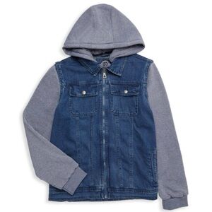 *EUC* Urban Republic / Boy's Twofer Hooded Denim Bomber Jacket / Blue, Gray / 7Y